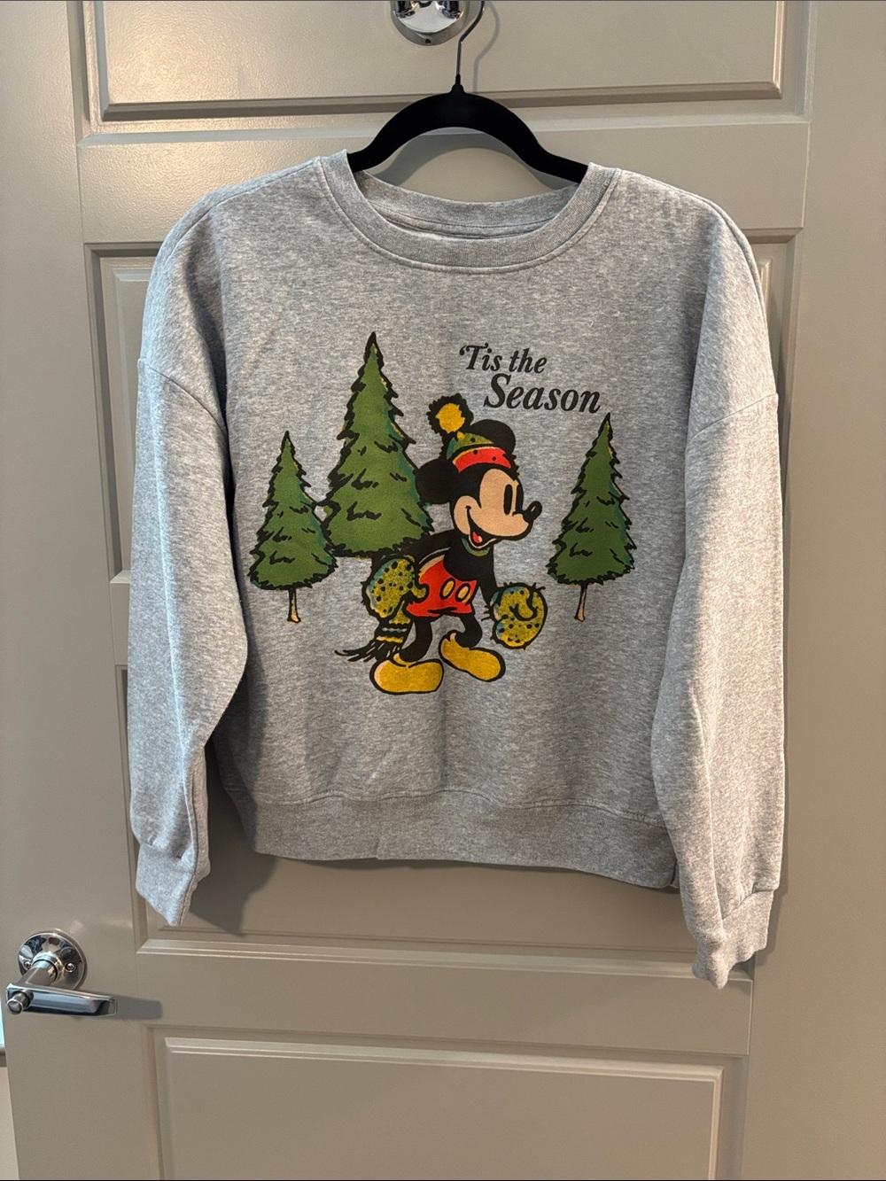 Disney Grey Crewneck with Mickey Holiday Graphic